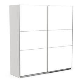Demeyere Modern Sliding Door Wardrobe-Matt White & Metal Finish-195 x 60 x 203 cm, Engineered Wood, Grey, 194,5 x 59,9 x 203 cm
