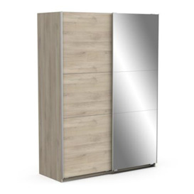 Demeyere Sliding Door Mirror and Modern Wardrobe – Kronberg Oak Colour & Metal Finish – 148 x 60 x 203 cm, Engineered Wood, 148 x 59,9 x 203 cm