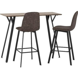 Seconique Quebec Bar Table Set with 2 Dining Chairs in Medium Oak Effect/Black/Brown Faux Leather