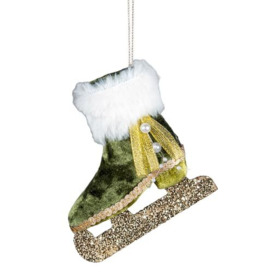 Green Mini Ice Skate Boots 11x12cm - Christmas Tree Hanging Decorations Festive Decorative Ornaments Fairy Tale Themed Xmas Tree Pendant