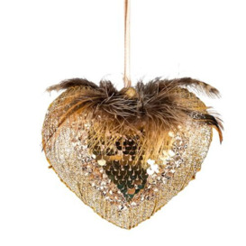 Gold Sequin Heart 10cm - Christmas Tree Hanging Decorations Festive Decorative Ornaments Fairy Tale Themed Xmas Tree Pendant