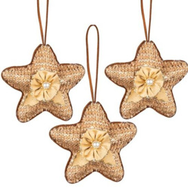 3Pcs Gold Jute star 12cm - Christmas Tree Hanging Decorations Festive Decorative Ornaments Fairy Tale Themed Xmas Tree Pendant