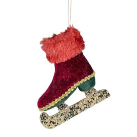 Burgundy Mini Ice Skate Boots 11x12cm - Christmas Hanging Decorations Festive Decorative Ornaments Fairy Tale Themed Xmas Tree Pendant