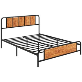 HOMCOM 5.2ft King Bed Frame with Industrial Wood Headboard, Steel Slat Support and 31cm Underbed Storage Space 160 x 207cm, Rustic Brown