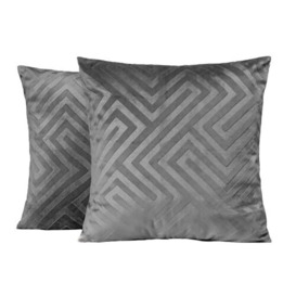 OHS Grey Cushion Covers Geometric Matt Velvet, Pack of 2 Sofa Chair Cushions Living Room Lounger Cushion Covers for Cushion Inserts Soft Comfy Home Decor, Charcoal