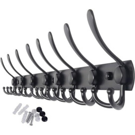 Hoexs Coat rack Black 8 x 3 hooks - 75 cm - Wall Coat rack - Wall Coat rack - Hanging Design - Towel rack - Mat - including mounting materials
