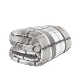 OHS Check Teddy Fleece Sofa Throw Grey, Blanket Throw for Winter Ultra Soft Cosy Warm Thick Blanket for Beds, Grey Throw Blanket 125x150cm