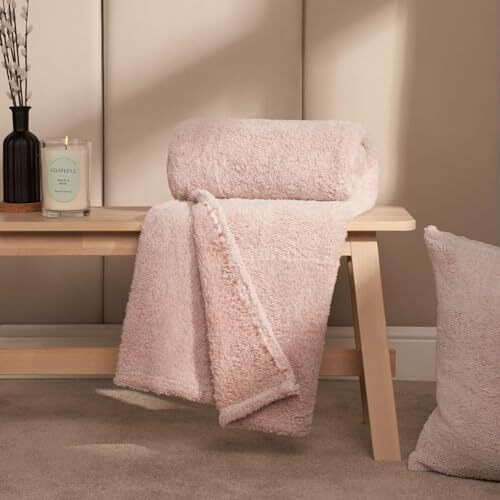 OHS Teddy Marl Blush Pink Throw, Winter Blanket Pink Throws for Beds Warm Ultra Soft Thick Fleece Blanket Throws for Sofas, Blush Pink 125x150cm