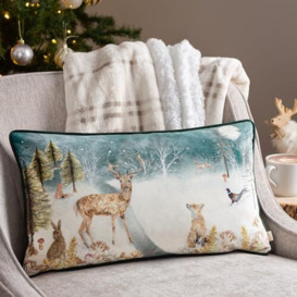 Evans Lichfield Stag Winter Velvet Piped Polyester Filled Cushion