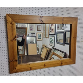 "Modec Mirrors 95mm Medium oak STAINED CHUNKY FLAT SOLID PINE BEVEL GLASS SQUARE WALL MIRROR. 31"" x 31"" (79cm x 79cm)"