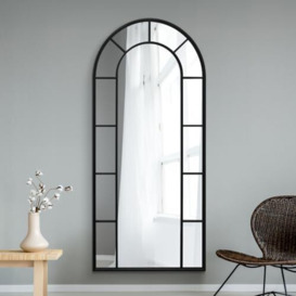 "MirrorOutlet The Arcus - Black Framed Modern Full Length Arched Leaner/Wall Mirror 75"" X 33"" (190CM X 85CM) Silver Mirror Glass with Black All weather Backing."
