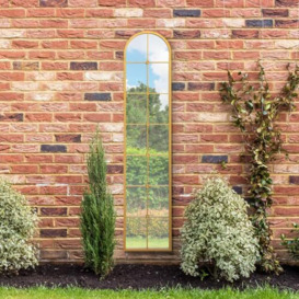 "MirrorOutlet The Arcus - Gold Framed Modern Full Length Garden Arched Leaner Wall Mirror 75"" X 16"" (190CM X 40CM) Silver Mirror Glass with Black All weather Backing."