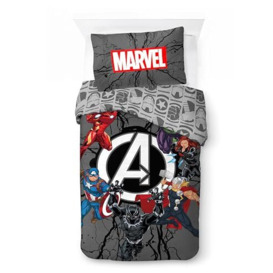 Character World Disney Official Marvel Avengers Single Kids Duvet Cover Set - Reversible 2 Sided Bedding Including Matching Pillow Case - Charge Design Brands Single Bed Set
