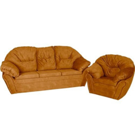 postergaleria Furniture set: sofa and armchair orange soft - in velour fabric, with armrests and backrest fixed with Velcro, with soft filling - armchair and sofa for living room, office