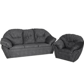 postergaleria Furniture set: sofa and armchair dark grey soft - in velour fabric, with armrests and backrest fixed with Velcro, with soft filling - armchair and sofa for living room, office