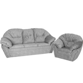 postergaleria Furniture set: sofa and armchair grey soft - in velour fabric, with armrests and backrest fixed with Velcro, with soft filling - armchair and sofa for living room, office