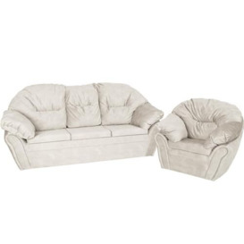 postergaleria Furniture set: sofa and armchair white soft - in velour fabric, with armrests and backrest fixed with Velcro, with soft filling - armchair and sofa for living room, office