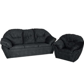 postergaleria Furniture set: sofa and armchair black soft - in velour fabric, with armrests and backrest fixed with Velcro, with soft filling - armchair and sofa for living room, office