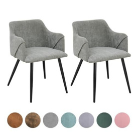 FurnitureR Upholstered Velvet Cushioned Dining Set of 2 Reception Tub Chairs Mid Back Solid Black Metal Legs for Home Kitchen Living Room,Bedroom,Grey, 60X43X75CM