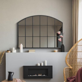 "MirrorOutlet The Arcus - Black Framed Modern Over Mantle Arched Wall Window Mirror 35"" X 26"" (90CM X 65CM) Silver Mirror Glass with Black All weather Backing"