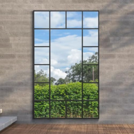 "MirrorOutlet The Genestra - Black Modern Modern Leaner and Wall Garden Mirror 71"" X 43"" (180CM X 110CM) Silver Mirror Glass with Black Metal Frame. Landscape or Portrait. Frost Protected Glass"