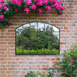 "MirrorOutlet The Arcus - Black Framed Modern Arched Garden Wall Window Mirror 35"" X 26"" (90CM X 65CM) Silver Mirror Glass with Black All weather Backing.…"