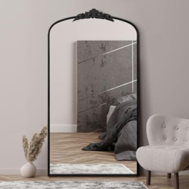 "MirrorOutlet The Crown - Black Metal Framed Classic Arched Wall Mirror with Feature Crown 68"" X 38"" (174CM X 96CM) Black. 2cm Wide Frame and 3cm Deep."