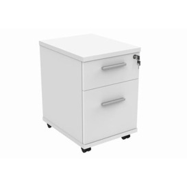 Office Hippo Essentials Heavy Duty 2 Drawer (1 for Filing) Mobile Pedestal A4 and Foolscap File Cabinet, Office Cabinet, Lockable Office Storage, 5 Year Wty, Arctic White, 40.4 x 50 x 59.5 cm