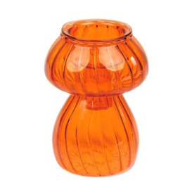 Orange Mushroom Shaped Glass Candlestick Holder - Bud Vase - Elegant Christmas Table Decorations - Xmas Gift for Her or Him Home Décor, Stocking Filler, Secret Santa - by Talking Tables - Size:11.5cm