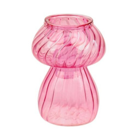 Talking Tables MUSHPNK Mushroom Shaped Glass Candlestick Holder, Bud Vase, Pink, 11.5cm Size