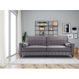 Sleep Factory's 3 Seater Sofa, Grey Velvet Reclining Click Clack Sofa Bed - 218cm x 87cm x 86cm