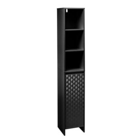 House and Homestyle Bathroom Tall Cabinet Cupboard, Multi-Purpose Freestanding Tallboy, MDF Storage Unit with Laser-Etched Hexagonal Design, Black Painted, H170xW30xD30cm