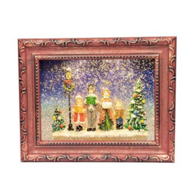 LED Carol Singers Choir Scene Picture Frame Snow Globe Battery USB Operated Light Up Musical Water Spinner Xmas Tabletop Mantel Wall Decoration Novelty Holiday Ornament