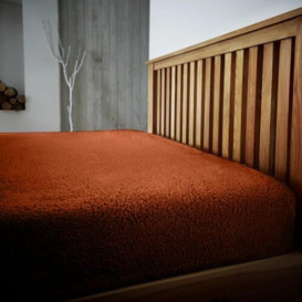 Teddy Fleece Fitted Sheet Double Bed - Soft Warm Fluffy Bedding Sheet Elasticated Corners - Burnt Orange