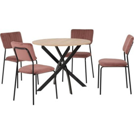 Seconique Dining Set, Engineered Wood, Sonoma Oak Effect/Black/Pink Velvet Fabric, Diameter 900mm x 900mm x H 750mm