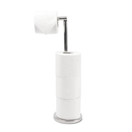 OHS Free Standing Toilet Roll Holder, Silver Metal Toilet Paper Holder Bathroom Accessories Folding Toilet Roll Storage Stainless Steel Standing Paper Roll Holder