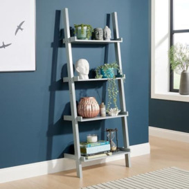 Home Source Ladder Bookcase Shelving Unit Display Ornament Stand Shelf Wall Rack Storage, Grey, 4 Tier