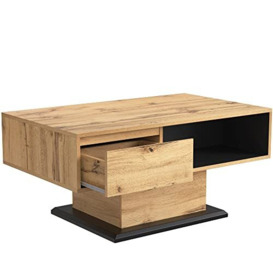 Merax Wood Grain Coffee Table, Handleless Drawer and Double-Sided Storage Compartment, Natural, 100 x 47x 60 cm