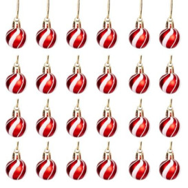 30mm/24Pcs Christmas Baubles Shatterproof Red White Candy Strips, Christmas Tree Decorations Ball Ornaments Balls Xmas Hanging Decorations Holiday Decor - Shiny,Matte,Glitter