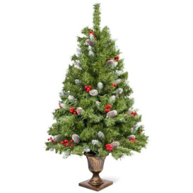 Uten 4ft/1.2m Christmas Tree, Spray White Artificial Christmas Tree, Fluffy Xmas Decorative Tree, with Pine Cones and Berries, Easy Assembly for Xmas Home Décor