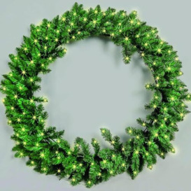 80cm Pre Lit Large Artificial Christmas Wreath 120 LED Lights Warm White Front Door Bushy Pine Green Indoor/Outdoor Wall Garland Holiday Christmas Decoration