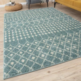 THE RUGS Modern Moroccan Design Living Room and Bedroom Rugs, Non-Shedding & Easy Care (Moroccan Duck Egg Blue/Ivory, 60x110 cm)