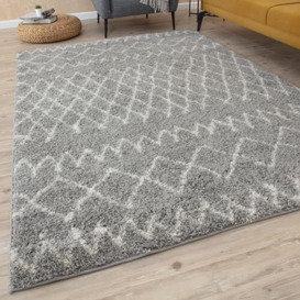 THE RUGS Modern Moroccan Design Living Room and Bedroom Rugs, Non-Shedding & Easy Care (Tangier Grey/Ivory, 120 cm Square)