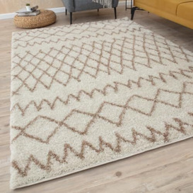 THE RUGS Modern Moroccan Design Living Room and Bedroom Rugs, Non-Shedding & Easy Care (Tangier Ivory/Beige, 60x110 cm)