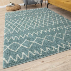 THE RUGS Modern Moroccan Design Living Room and Bedroom Rugs, Non-Shedding & Easy Care (Tangier Duck Egg Blue/Ivory, 80x150 cm)