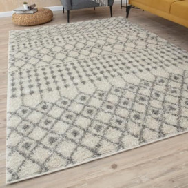 THE RUGS Modern Moroccan Design Living Room and Bedroom Rugs, Non-Shedding & Easy Care (Moroccan Ivory/Grey, 80x150 cm)