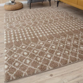 THE RUGS Modern Moroccan Design Living Room and Bedroom Rugs, Non-Shedding & Easy Care (Moroccan Beige/Ivory, 60x110 cm)