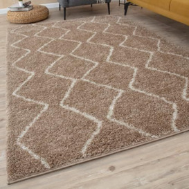 THE RUGS Modern Moroccan Design Living Room and Bedroom Rugs, Non-Shedding & Easy Care (Boho Beige/Ivory, 120x170 cm)