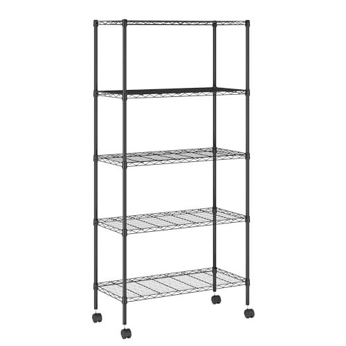 Furinno Wayar 5-Tier Metal Storage Shelf Rack Cart with Casters, 30 x 14 x 60, Black