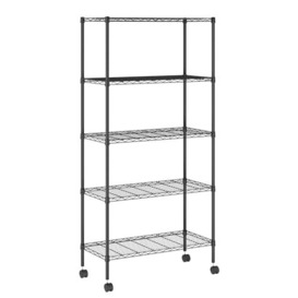 Furinno Wayar 5-Tier Metal Storage Shelf Rack Cart with Casters, 30 x 14 x 60, Black